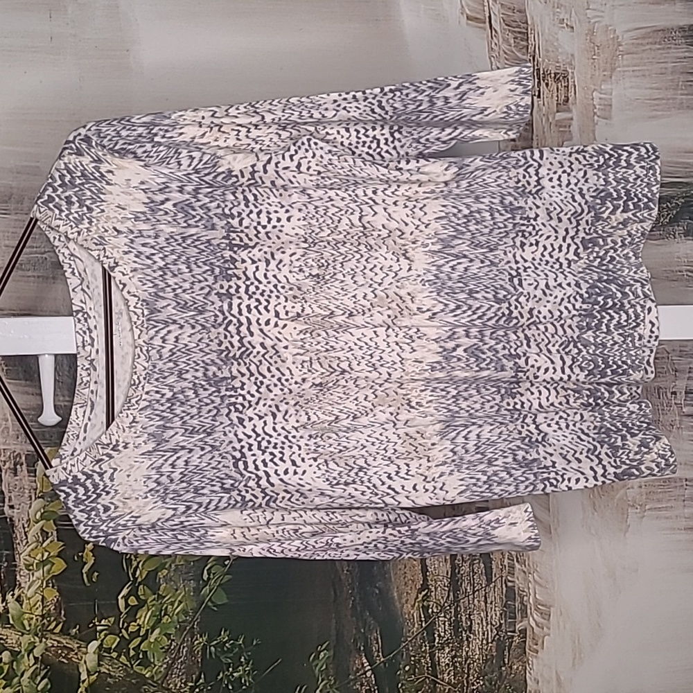 Studio Works Womens Large gray white Boho casual Tshirt top